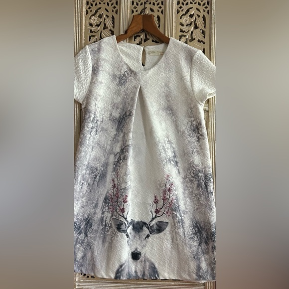 Zara Other - Zara Girls White Dress with Deer Made in Portugal